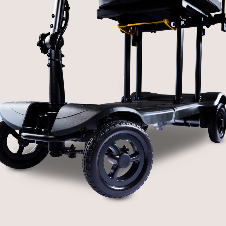 Close up of charcoal Humfree lite scooter wheels
