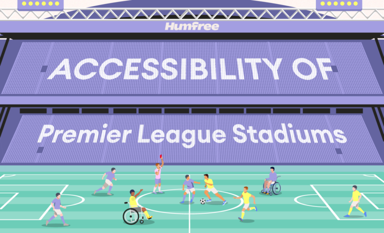 Illustration of a Premier League football stadium with 'Accessibility-of-Premier-League-Stadiums' written on the seats
