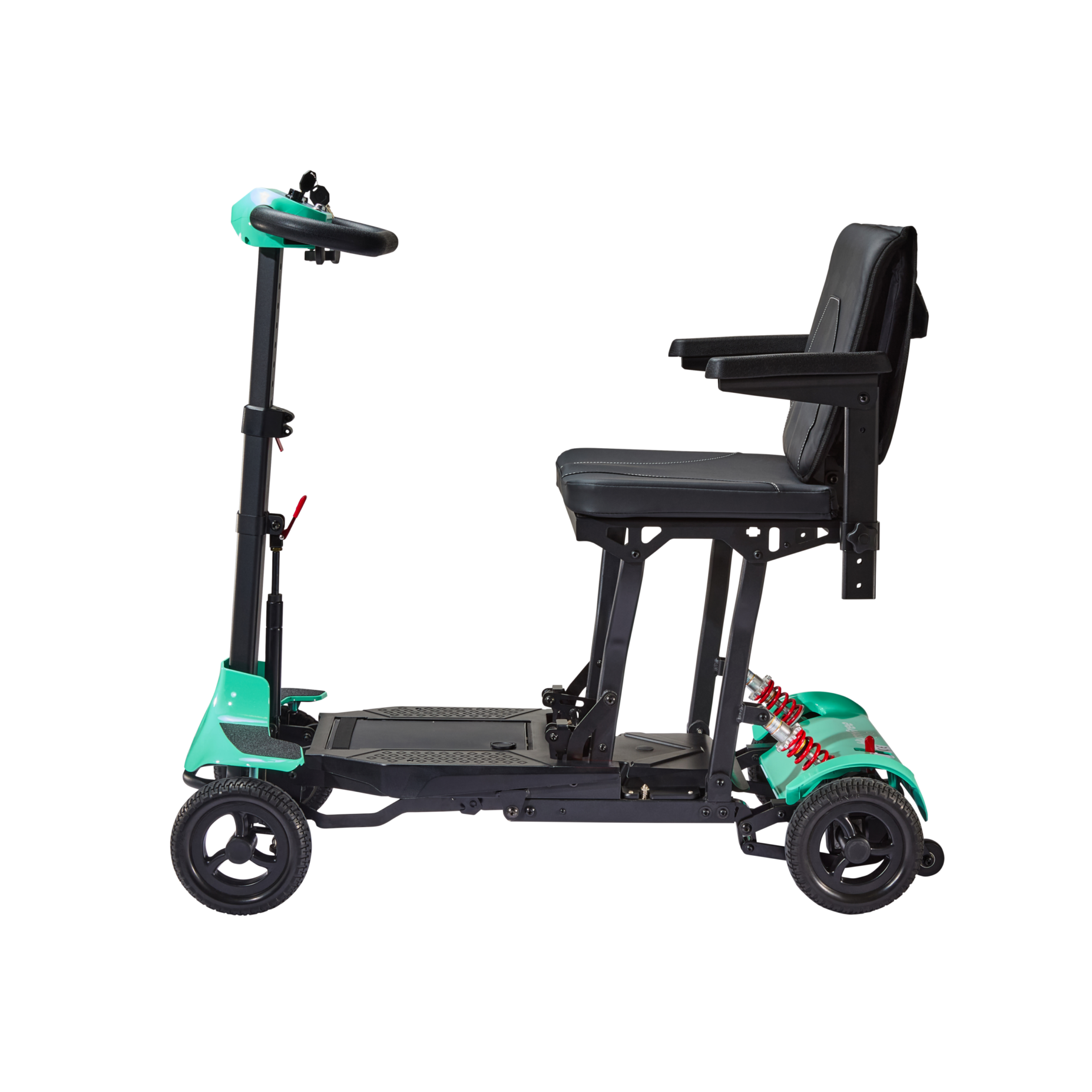 Side view of teal Humfree fold scooter