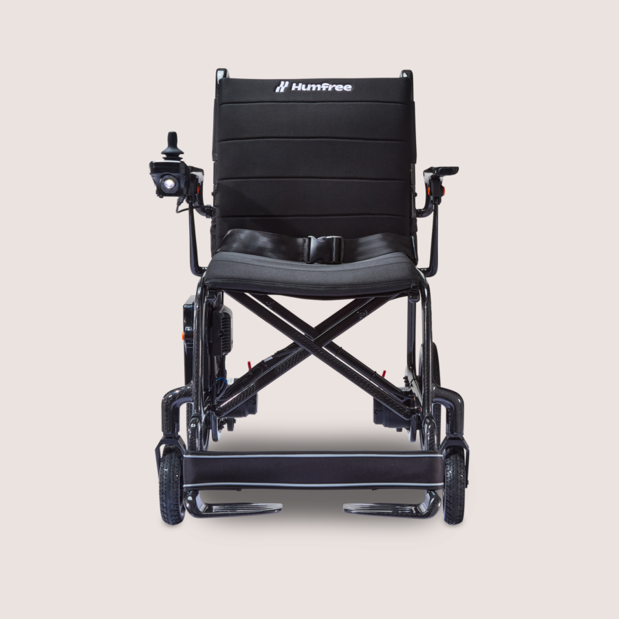 Front view of charcoal Humfree glide powerchair